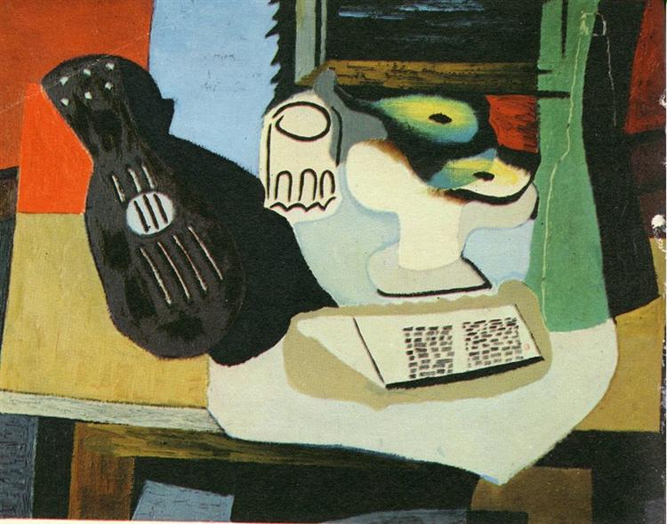 Pablo Picasso Paintings Guitar Glass And Fruit Dish With Fruit